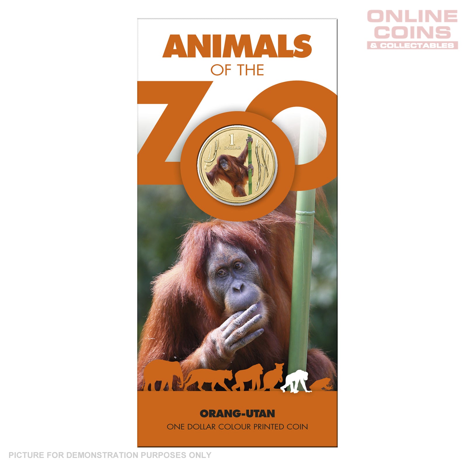 2012 $1 AlBr Uncirculated Carded Coin - Animals of the Zoo series- Orangutan